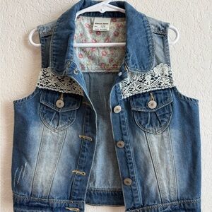 Kensie Girl Denim Vest with Lace Trim - Blue